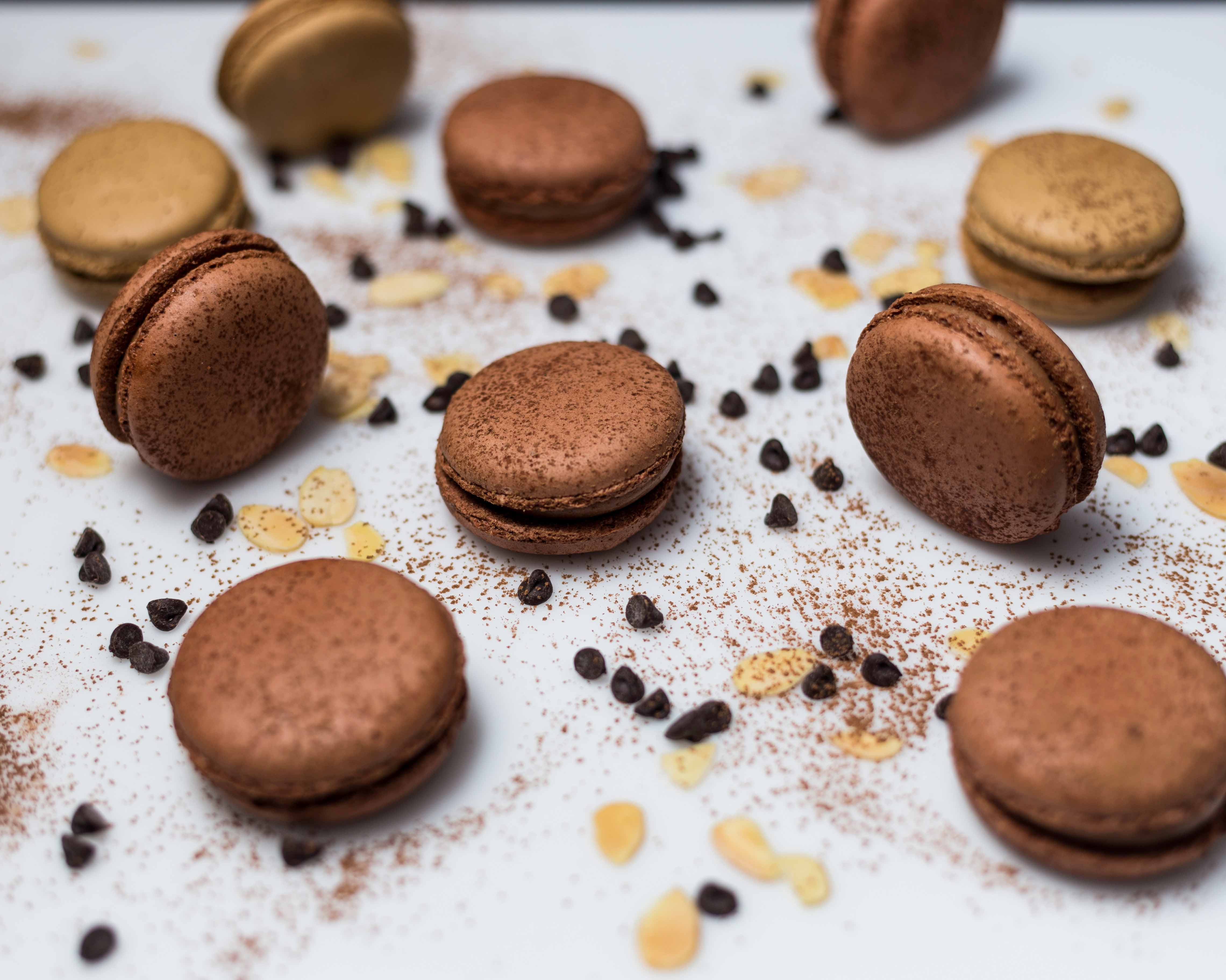 image of chocolate caramel macarons for a photoshoot