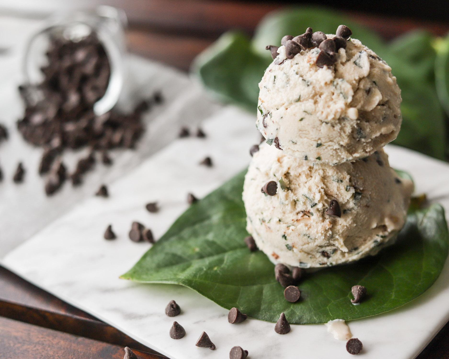 photo of a pan and choco chips infused ice cream